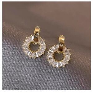 💎NEW 14K Gold Plated CZ Crystal Small Hoop Circle Earrings